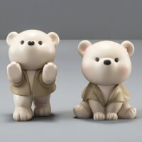 Statue serre livre duo ours mignon beige et marron