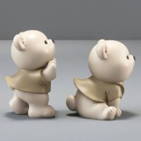 Statue serre livre duo ours mignon beige et marron