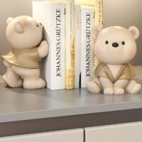 Statue serre livre duo ours mignon beige et marron