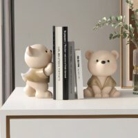 Statue serre livre duo ours mignon beige et marron