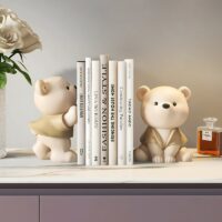 Statue serre livre duo ours mignon beige et marron