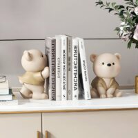 Statue serre livre duo ours mignon beige et marron