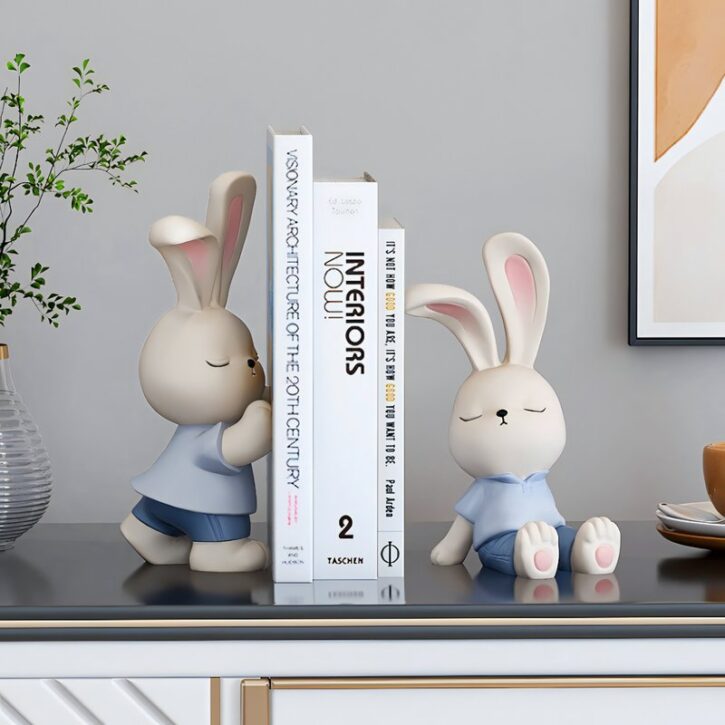 Statue serre livre lapin mignon bleu